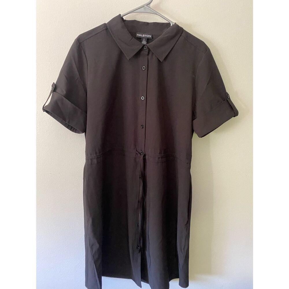 Halston Studio Black Shirt Dress | L | Classic Minimalist - Picture 4 of 8